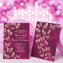 Invitación Moderno mariposa rosa Oro Quinceañera 15 Fiesta