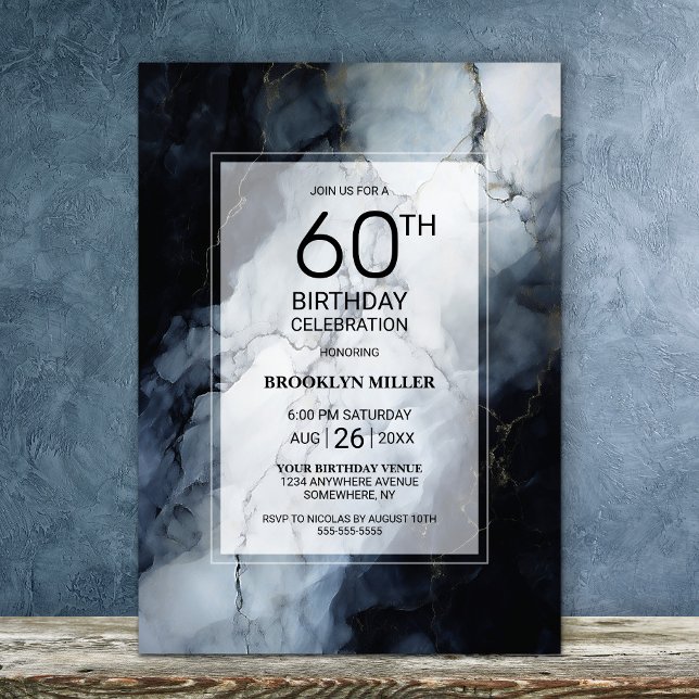 Invitación Moderno Mármol Negro 60 cumpleaños (Subido por el creador)