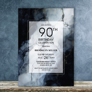 Invitación Moderno Mármol Negro 90 cumpleaños