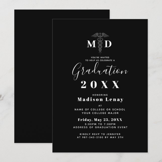 Invitación Moderno Médica de Medicina MD Graduación en Blanco (Anverso / Reverso)
