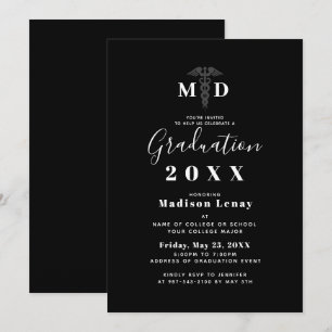 Invitación Moderno Médica de Medicina MD Graduación en Blanco
