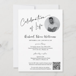 Invitación Moderno Memorial Mínimo Funeral Foto Código QR