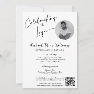 Invitación Moderno Memorial Mínimo Funeral Foto Código QR