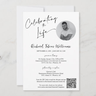 Invitación Moderno Memorial Mínimo Funeral Foto Código QR