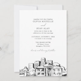 Invitación Moderno Memphis Skyline Boda blanco y negro