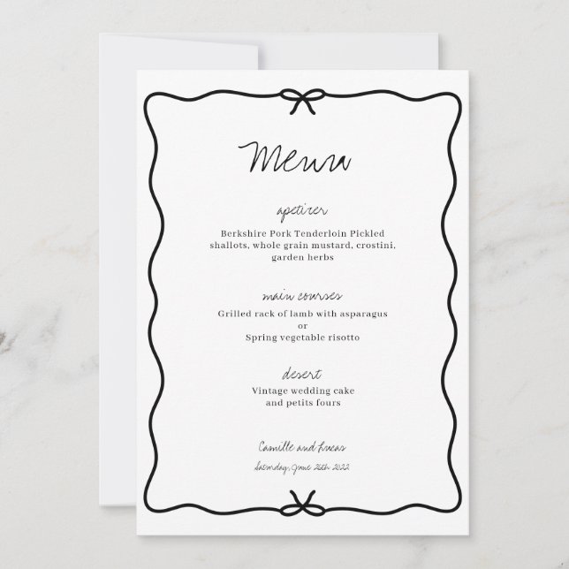 Invitación Moderno menú Boda dibujado a mano (Anverso)