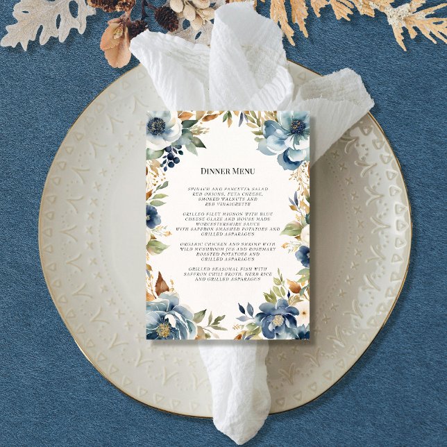 Invitación Moderno menú de Boda azul turbio de la Marina Flor (Subido por el creador)