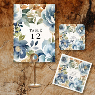 Invitación Moderno menú de Boda azul turbio de la Marina Flor