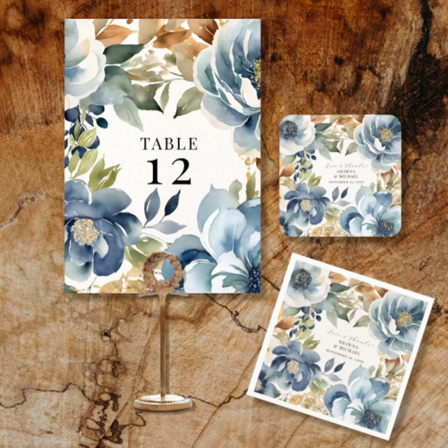 Invitación Moderno menú de Boda azul turbio de la Marina Flor (Subido por el creador)
