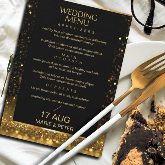 Invitación Moderno menú de espárragos negros de lujo Gold (#menugold #blackandgold)