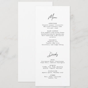 Invitación Moderno menú Minimalista de Bodas en blanco y negr