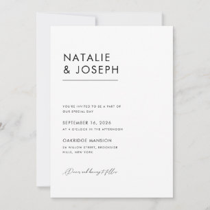 Invitación Moderno Minimal Elegante Código QR Todo En Un Boda