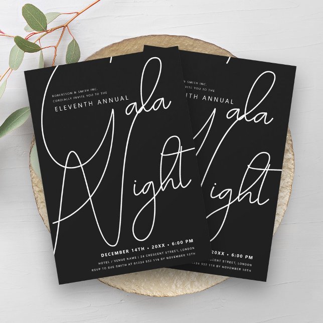 Invitación Moderno Minimal GALA Empresa Negra (Modern Minimal GALA Company Business Black Invitation)