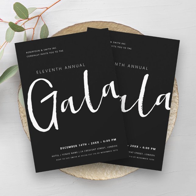 Invitación Moderno Minimal GALA Empresa Negra (Modern Minimal GALA Company Business Black Invitation)