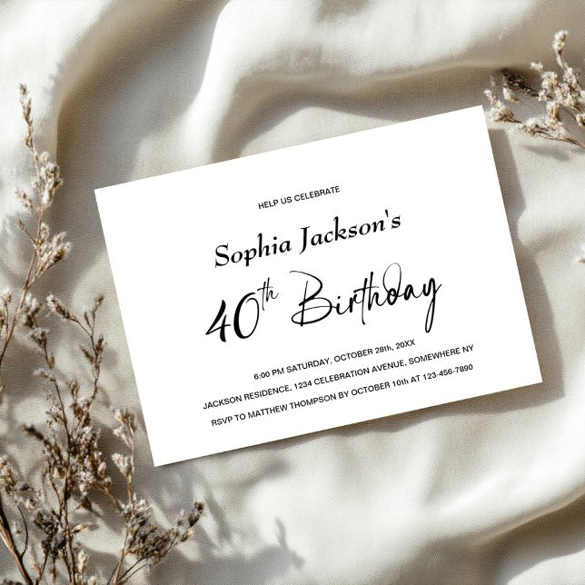 Invitación Moderno Minimalista 40.º Fiesta de cumpleaños (Subido por el creador)