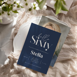 Invitación Moderno minimalista azul marino 60 cumpleaños