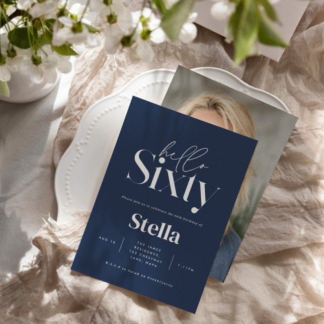 Invitación Moderno minimalista azul marino 60 cumpleaños (Subido por el creador)