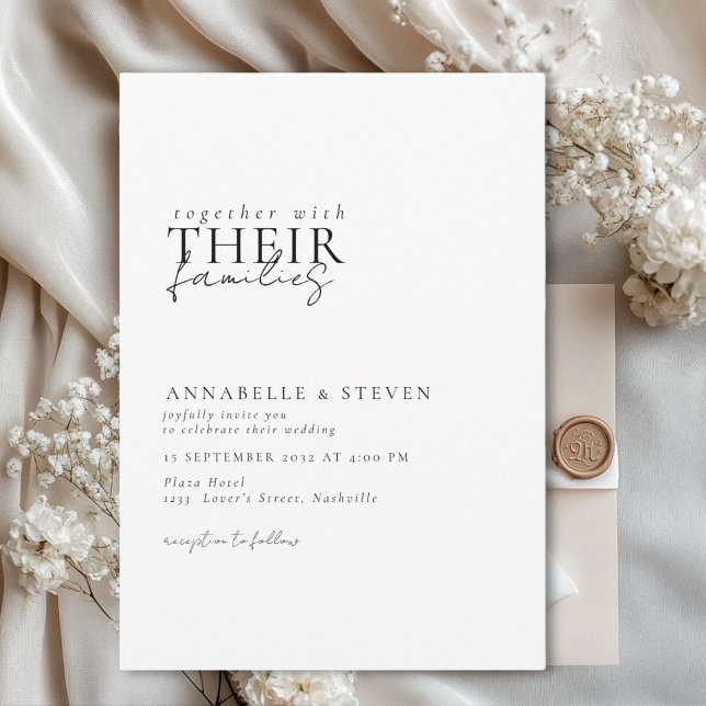 Invitación Moderno, minimalista, blanco, Boda (Modern, minimal, elegant, handwriting font, white Wedding Invitation.)