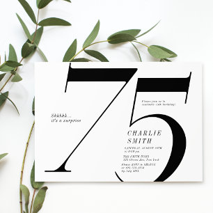 Invitación Moderno minimalista blanco y negro 75 años