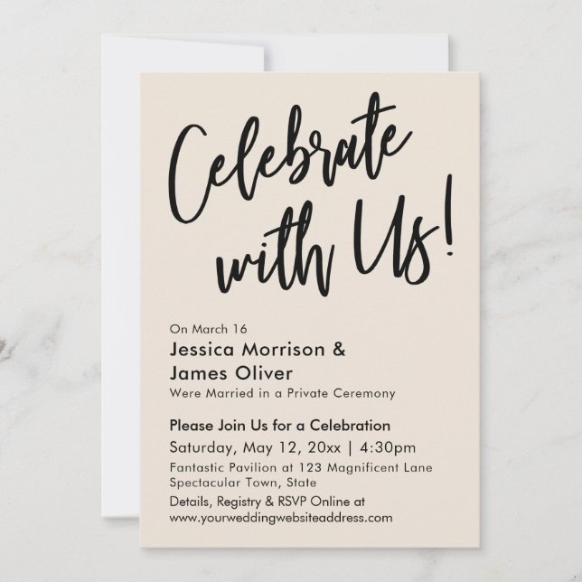 Invitación Moderno Minimalista Crema Celebra con Nosotros! (Anverso)