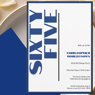 Invitación Moderno Minimalista Cumpleaños 65 Negro y Blanco