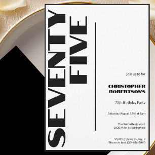 Invitación Moderno Minimalista Cumpleaños 75 Negro y Blanco