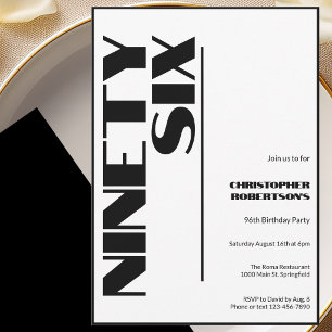 Invitación Moderno Minimalista Cumpleaños 96 Negro y Blanco