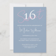 Moderno Minimalista Cumpleaños Dulces 16 Rosa Azul