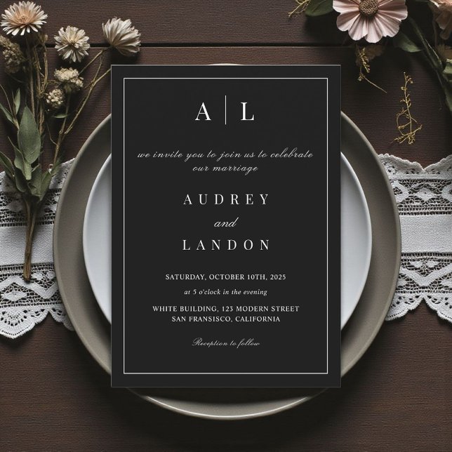 Invitación Moderno Minimalista Elegante Blanco Negro  (Subido por el creador)