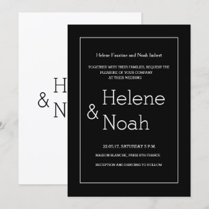 Invitación Moderno minimalista elegante boda simple negro bla