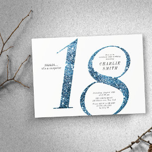 Invitación Moderno minimalista falso purpurina azul 18 años