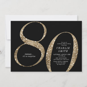 Invitación Moderno minimalista falso purpurina de oro 80 años