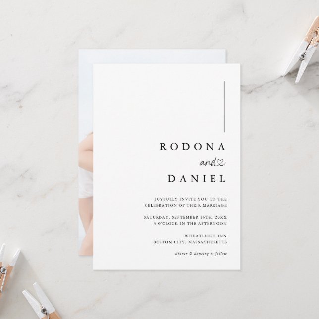 Invitación Moderno Minimalista Foto Boda (Anverso/Reverso In Situ)