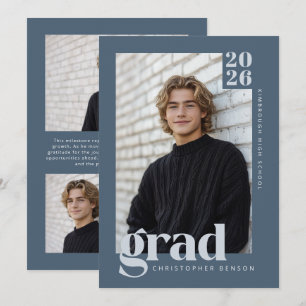 Invitación Moderno Minimalista Gris Azul Pizarra Foto Graduac