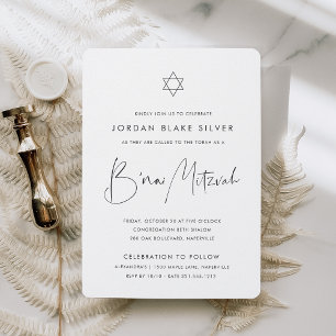 Invitación Moderno Minimalista Letra Manuscrita B'nai Mitzvah