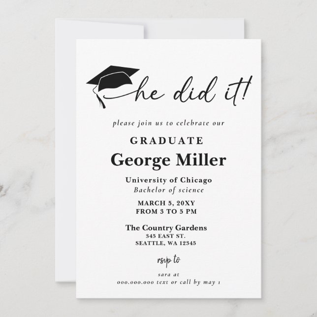 Invitación Moderno Minimalista, lo hizo graduado (Anverso)