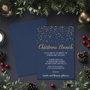 Invitación Moderno minimalista Navidades de confetti azul Bru
