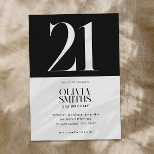 Invitación Moderno Minimalista Negro y Blanco 21 cumpleaños