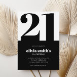Invitación Moderno Minimalista Negro y Blanco 21 cumpleaños<br><div class="desc">Moderna invitación minimalista de 21 años con un diseño sencillo con elegante tipografía de moda en color blanco y negro.</div>