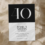 Invitación Moderno Minimalista Negro y Blanco 40 cumpleaños<br><div class="desc">Moderna invitación minimalista de 40 años con un diseño sencillo con elegante tipografía de moda en color blanco y negro.</div>