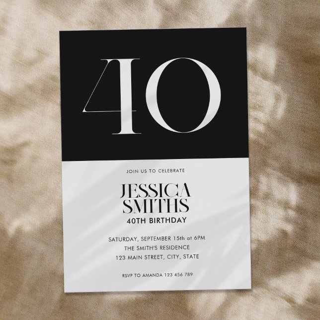 Invitación Moderno Minimalista Negro y Blanco 40 cumpleaños (Subido por el creador)