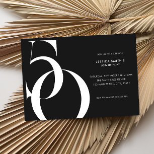 Invitación Moderno Minimalista Negro y Blanco 50 cumpleaños