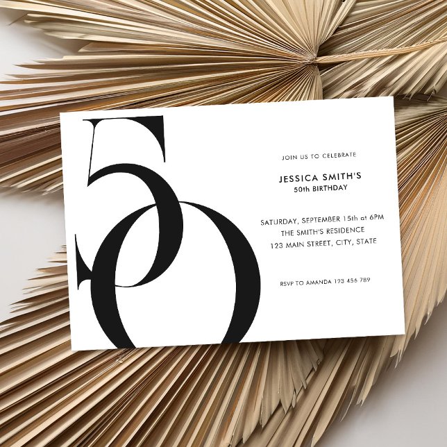 Invitación Moderno Minimalista Negro y Blanco 50 cumpleaños (Subido por el creador)