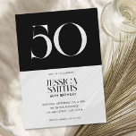 Invitación Moderno Minimalista Negro y Blanco 50 cumpleaños<br><div class="desc">Moderna invitación minimalista de 50 años con un diseño sencillo con elegante tipografía de moda en color blanco y negro.</div>