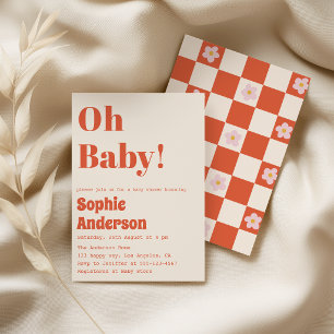 Invitación Moderno Minimalista Retro Coral Oh Fiesta de Baby