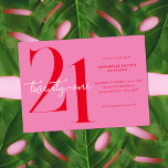 Invitación Moderno Minimalista Rojo Rosa 21 cumpleaños<br><div class="desc">Moderna invitación minimalista de 21 años con un diseño sencillo con tipografía de moda y escritura elegante.</div>