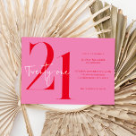 Invitación Moderno Minimalista Rojo Rosa 21 cumpleaños<br><div class="desc">Moderna invitación minimalista de 21 años con un diseño sencillo con tipografía de moda y escritura elegante.</div>