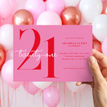 Invitación Moderno Minimalista Rojo Rosa 21 cumpleaños<br><div class="desc">Moderna invitación minimalista de 21 años con un diseño sencillo con tipografía de moda y escritura elegante.</div>