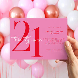 Invitación Moderno Minimalista Rojo Rosa 21 cumpleaños