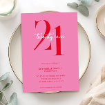 Invitación Moderno Minimalista Rojo Rosa 21 cumpleaños<br><div class="desc">Moderna invitación minimalista de 21 años con un diseño sencillo con tipografía de moda y escritura elegante.</div>